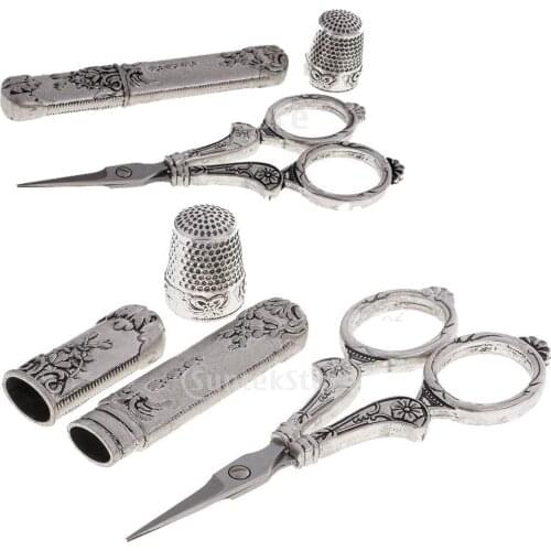 2 Set Of 6 Pieces Vintage Sewing Scissors Shears Needle Holder Finger Thimble Protector Artistic Embroidery Sewing Tools Kit