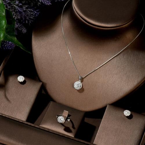 HIBRIDE Fashion Luxury Round Zircon Women Jewelry Sets with Silver Color Crystal Earrings Necklace Weddings Set for Party N-1426