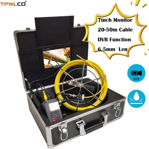 20-50m Cable 7" Color Monitor 6.5mm Pipe Inspection Camera Endoscope Video System DVR Function Snake Drain Camera 6pcs LEDS