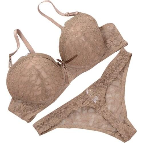 Lace Drill Bra Set Women Push Up Underwear Set Bra And Thong Set 34 36 38 40 BC Cup