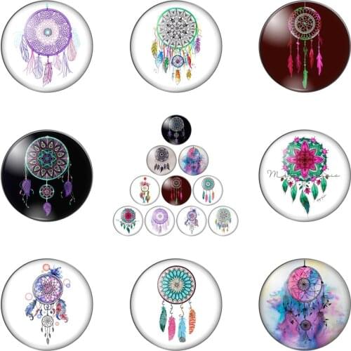 Colorful Dream Catcher Beauty Dream 12mm/20mm/25mm/30mm Round Photo Glass Cabochon Demo Flat Back Making Findings