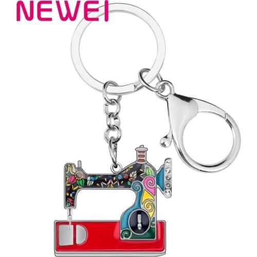 Bonsny Enamel Metal Sewing Machine Key Chain Keychains Rings Bag Car Charms Pendant Trendy Jewelry For Women Girls Gift Original