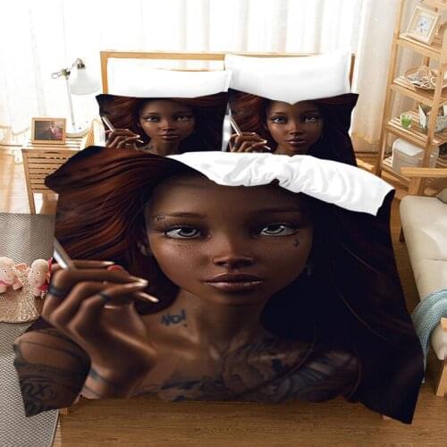 Fashion African Girls 3D Printed Bedding Set Duvet Cover KING Queen Full Twin Size for Bedroom Decor