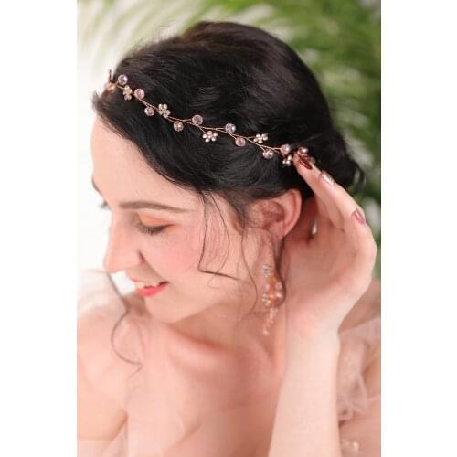 Rose Gold Set of Wedding Accessories Bridal Hair Jewelry Handmade Rhinestones Crystal Headwear earrings decoration for women