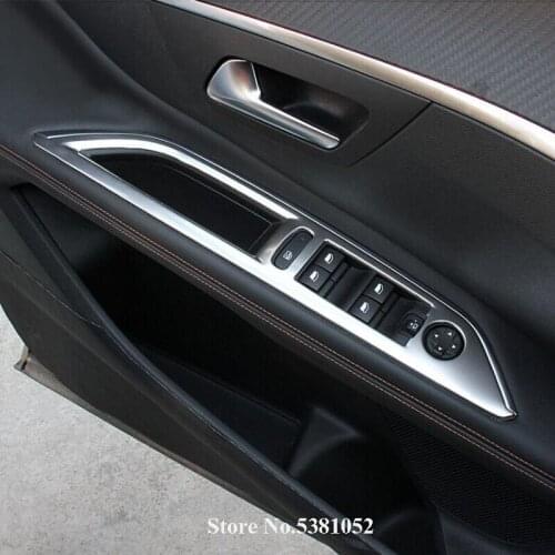 Stainless Steel Car Inner Door Armrest Window Switch Button Cover Trim For Peugeot 5008 2018 2017 2016 Accessories Interior
