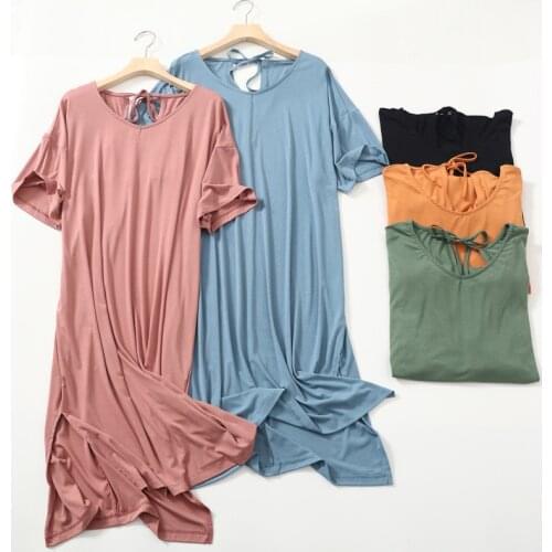 Womens Nightgowns New Elegant Sleepwear Mid-Length Modal Nightdress Short Sleeve Summer Dress Loose Fat MM Home Wear Nightshirt