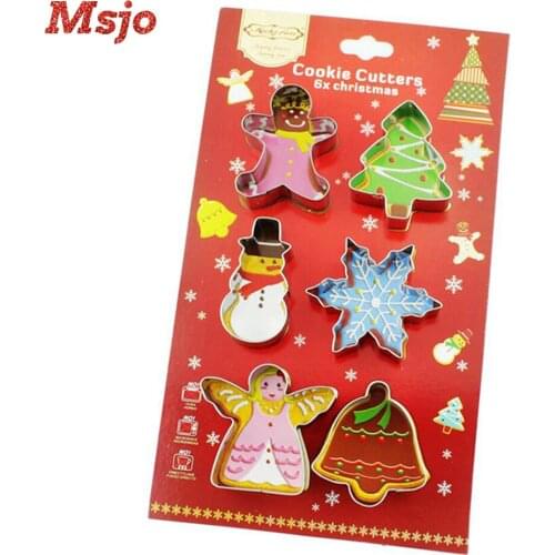 MSJO Christmas Cookie Cutters Stainless Steel 6PCS Christmas Biscuit Mold Snowflake Snowm Gingerbread Man DIY Xmas Baking Tool