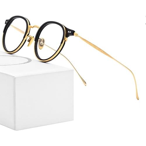 Titanium Optical Glasses Frame Men Vintage Round Prescription Eyeglasses Women Retro Myopia Acetate Spectacles Eyewear JDA3092