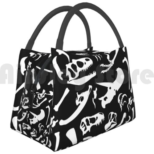 Portable Insulation Bag Dinosaur Bones ( Black ) Dinosaurs Bones Skeletons Skulls Teeth Prehistoric Tyrannosaurus
