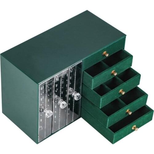 Portable Earrings Ring Display Stand Shelf Dustproof Jewelry Storage Box Drawer Women Ear Clip Earrings Organizer Case