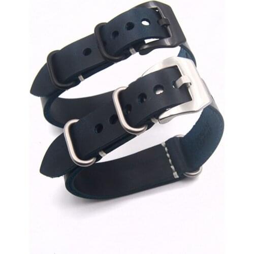 Retro Black Brown Blue Watch Strap Handmade Crazy Horse Leather Strap Watch Band 20mm 22mm 24mm Zulu For Nato G10 Replacement
