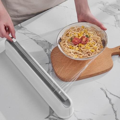 Cling Film Cutter Food Wrap Dispenser Cutter Kitchen Tool Adjustable Reusable Wall Hanging Cling Film Dispenser