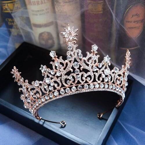 Luxury Princess Rose Gold Tiaras Crowns for Brides Crystal Brides Hairbands Full Rhinestone Party Wedding Hair Jewelry