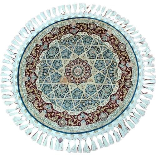 Seeykeep™ 3x3ft Elegant Rounded Silk Handknotted Central Medallion Floral Design With Fire Brick Border Rug -NY3016314