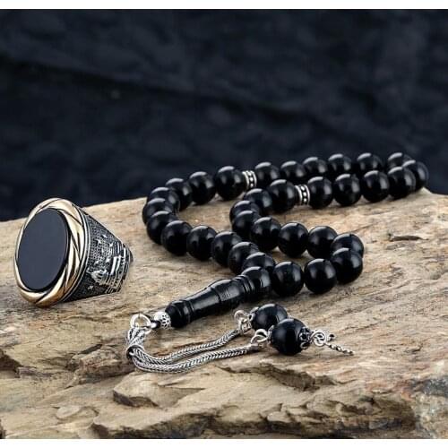 Silver Onyx Gemstone Ring and Oltu stone Rosary The boiler
