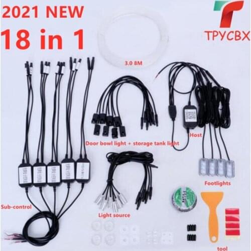 18 in 1 RGB LED Atmosphere Car Light Interior Ambient Light Fiber Optic Strips Light App Control DIY Music 8M Fiber Optic Band