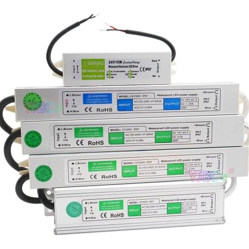 DC 12V/24V Waterproof IP67 LED Driver 10W 15W 20W 25W 30W 36W 45W 50W 60W 80W 100W 120W 150W LED strip Light Power Supply