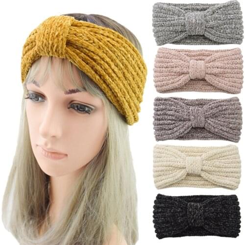 Knitted yarn butterfly headband sports headband ear cover handmade hair accessories warm corduroy Headband