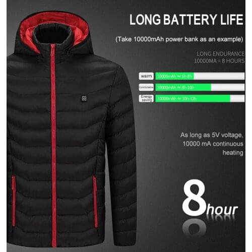 High Quality Electric heated jacket outdoor sports coat winter coat with cap and USB electric heating SIZE M-4XL