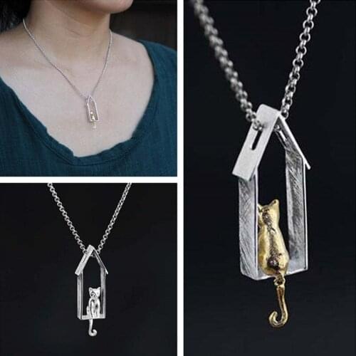 Top Grade 925 Sterling Silver Chain Necklace Women Jewelry Personality Cat Pendant Necklace For Sister Friend Birthday Present