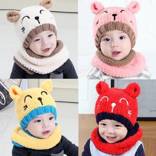 Winter Warm Baby Girl Boy Warm Dog Knitted Crochet Hooded Hat Cap Beanie Scarf Set Baby Hat Caps
