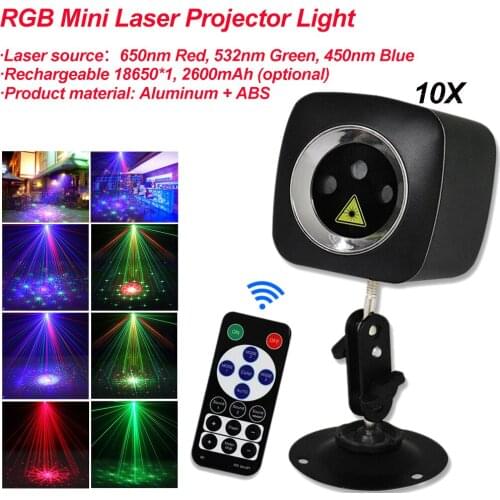 10Pcs/Lot NEW 32 Patterns RGB Mini Laser Projector Light DJ Disco Party Music Laser Stage Lighting Effect With LED Blue Xmas