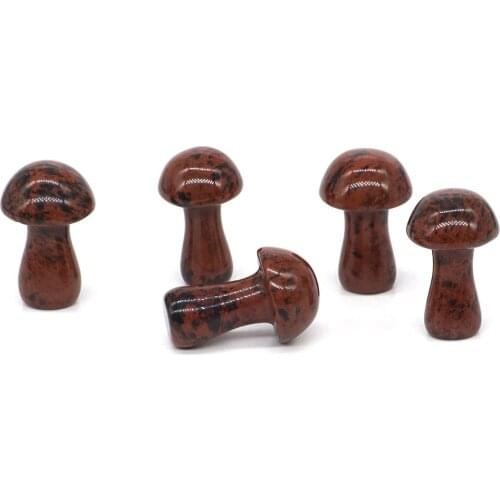 2pc Natural Gemstone Red Mahogany Obsidian Crystal Hand Carved Stone Mushroom Reiki Healing Decor