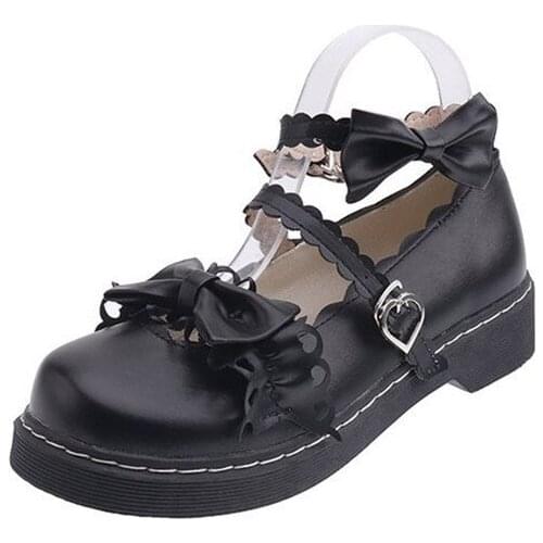 2021 Cute Lolita Shoes Girly Pump Womens Flat Shoes Japanese Lace JK Uniform Womens Leather Shoes Bow Cosplay Maid Shoes