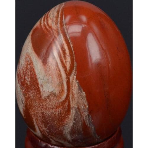 34x44MM Natural Gemstone Red Flower Jasper Sphere Egg Healing Reiki Crafts Stone Massage Finger Exercise