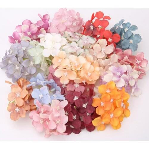 50Pcs/Set Artificial Flower No Withering Wear-resistant Colorful Fadeless Artificial Hydrangea Flower Head Garden Decoration