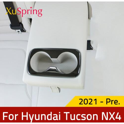 Car Rear Seat Cup Holder For Hyundai Tucson 2021 2022 Trim Cover Stickers Bezel Frame Ring Strips Matte Brushed Garnish