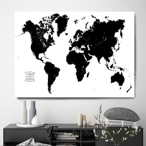 World Map Black and White Artwork Poster And Print Canvas Art Painting Wall Pictures For Living Room Decoration Home Decor