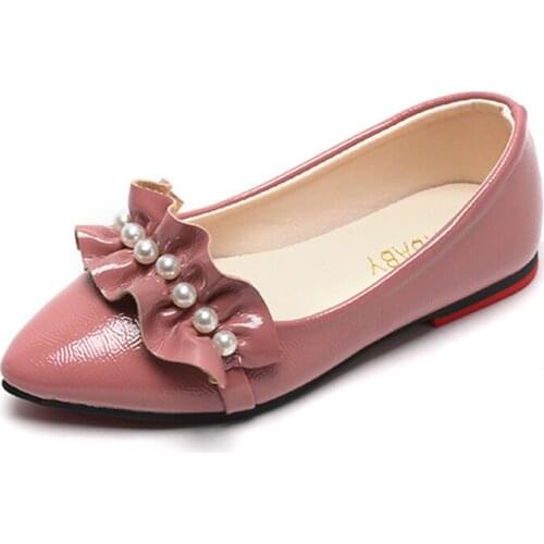 CUZULLAA Children Leather Shoes 2-12 Years Pointed Pearl Mary Jane Shoes Children Shallow Mouth Low Heel Princess Shoes 26-35