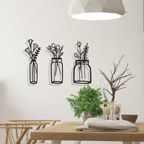 Thorqtech Spring Flowers 3'lü Vase Decorative Metal Wall Chart, Free Shipping, Home Office Decoration