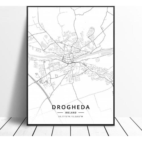 Drogheda Bray Dundalk Dublin Arklow Cork Ireland Canvas Art Map Poster
