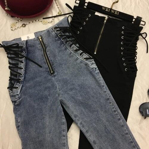 Women Fashion New Jeans Ankle-length Pants Europe Hot Sale Lace-Up Bowknot Slim Pencil Pants Stylish Panter Female