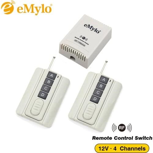 EMylo DC 12V RF Smart Switch Wireless Remote Control Light Switch 433Mhz Transmitter 4-Channels Relay Toggle Momentary Switch