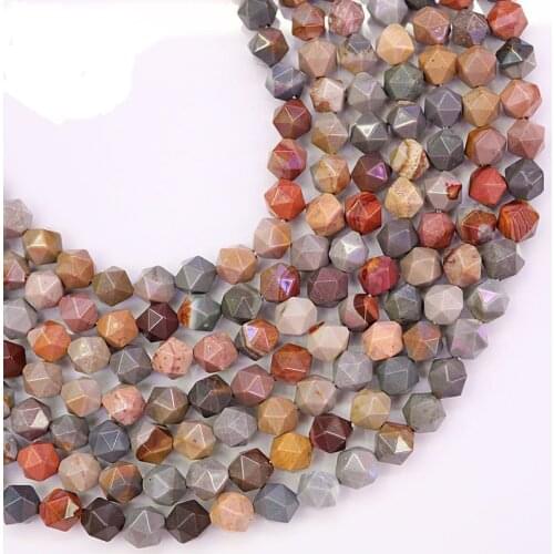 6/8/10/12mm Rhombus Faceted Natural American Picture Stone Beads Cut Angle Round Loose PICTURE STONE Bead For Jewelry Making DIY