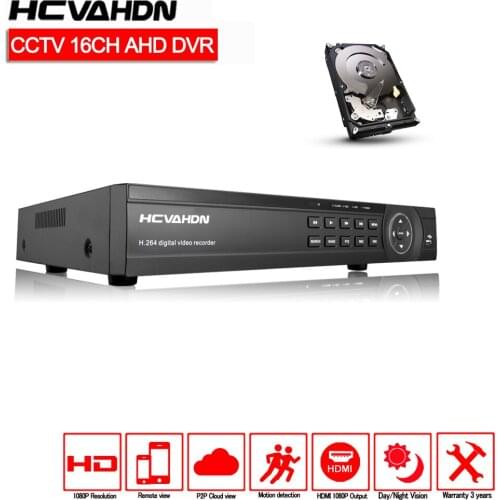 HCVAHDN Super 16CH AHD DVR HD 1080P Video Recorder H.264 CCTV Camera Onvif Network 16 Channel IP NVR Multilanguage 2TB HDD