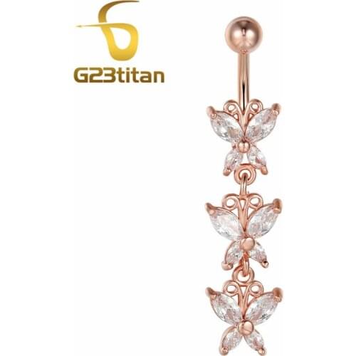 G23titan Butterfly Cubic Zirconia Rose Gold Color Belly Button Rings Navel Piercing Body Jewelry Insert Navel Belly Bar