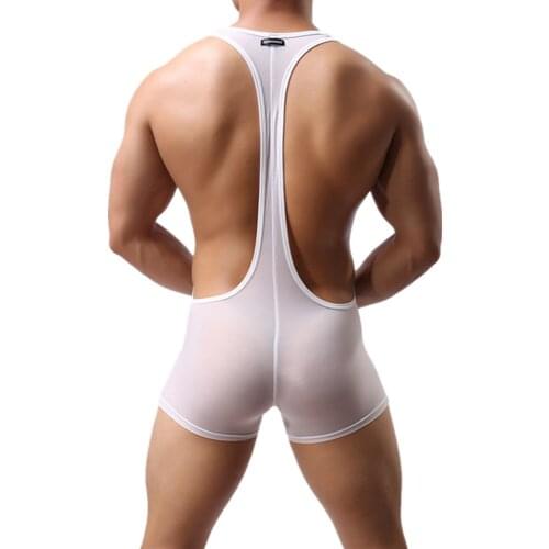 Lycra Bodysuit Men Underwear Sexy Lingerie Leotard Transparent Tights Wrestling Slimming Shaper Jumpsuit Undershirt Wowhomme