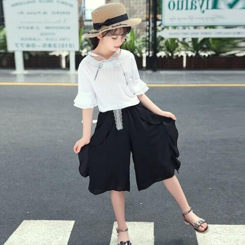 Kids Clothes Suits 2019 Summer Style Girls Children Clothes Suits Big Girl Chiffon Shirt+Short Pants Kids Casual Clothes Sets