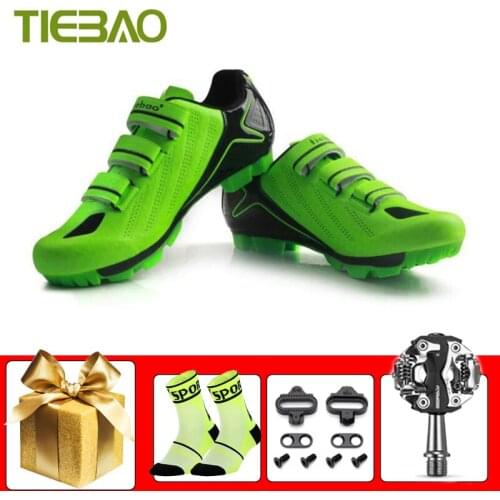 Tiebao Mountain Bike Sneakers Breathable Self-locking Racing Bicycle Shoes Add SPD Pedals Non-slip Outdoor Riding Footwear