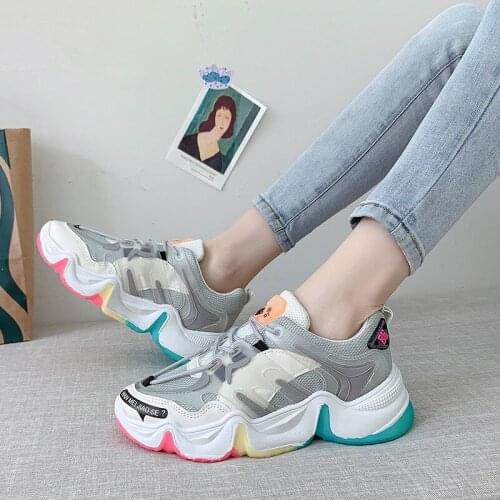 Chunky Sneakers Women Mesh Summer Breathable Casual Sneaker Platform Shoes Candy Color Slip on Walking Shoes Sports Running Shoe