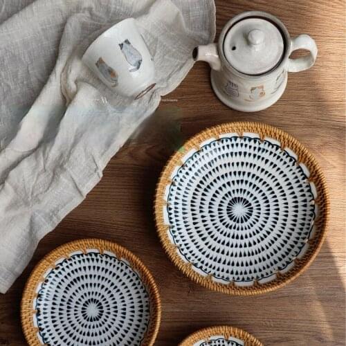 Vine Round Storage Disk Handmade Caravan Porcelain Combination Fruit Dessert Dried Fruit Storage Tray Vine Hollow Hat Dish