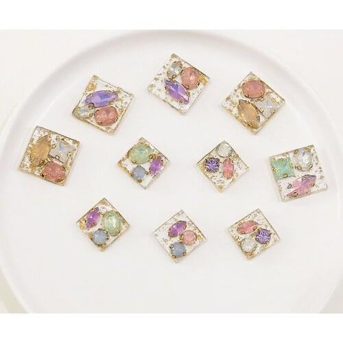 Square transparent zircon resin inlaid with gold foil DIY handmade earrings materials self made accessories