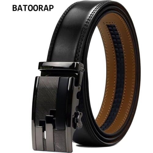 BATOORAP Male Business Black Waist Strap Belt Buckle Automatic Formal Style Genuine Leather Belts For Men Designer High Quality