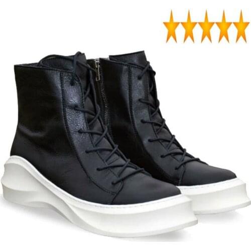 Genuine Mens Boots British Personality Leather Motorcycle Casual Shoes Lace Up Zapatos New Thick Platform Winter Footwear