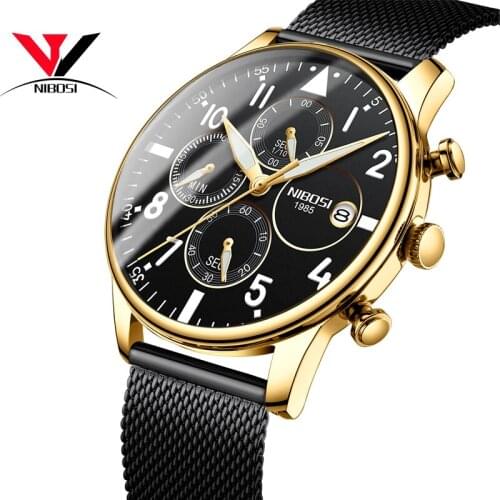 NIBOSI 2019 Top Brand Luxury Watch Men Waterproof Gold Quartz Watch Full Steel Dress Business Mens Analog Watch Relogios Montre