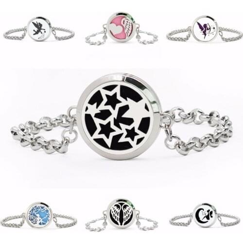 Stars&moon Stainless Steel bangle Aromatherapy Locket Fairy Elf Chain Bracelet Diffuser locket Perfume Locket 10pcs Pads